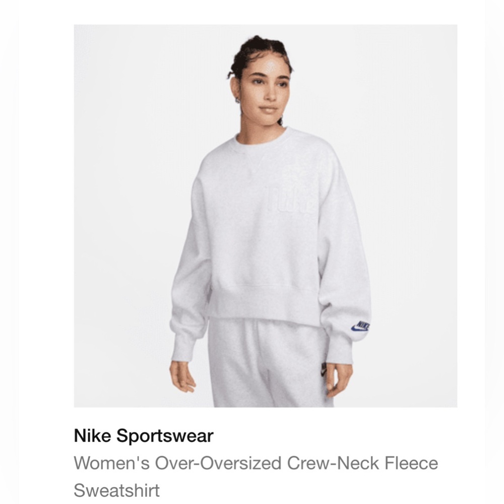 Nike Women's Oversized Crew-Neck Fleece Sweatshirt in White
